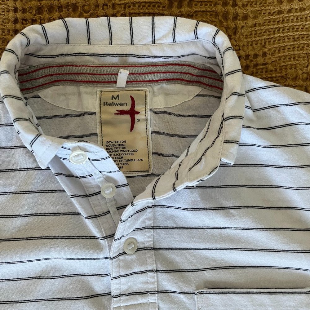 Relwen White Bar-Stripe Polo - Medium